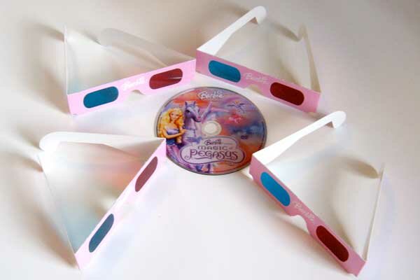 Four pairs of Barbie 3D glasses come with the DVD