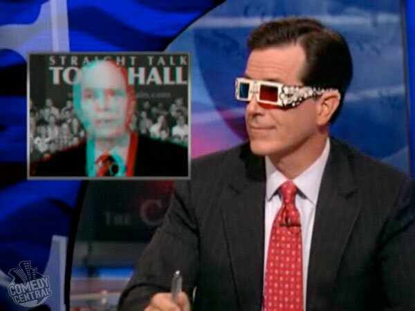 Stephen Colbert watches John McCain in 3-D