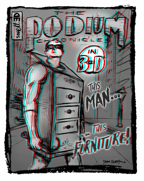 The Podium Chronicles, pencil sketch for 3-D comic book cover