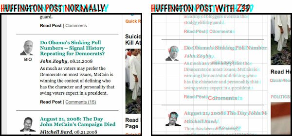 Huffington Post, with and without Z3D