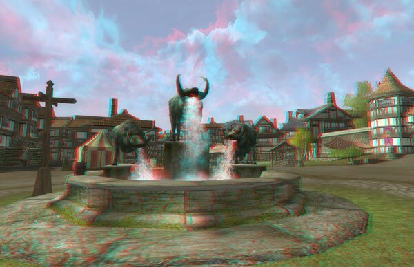 Bree Fountain anaglyph, by LOTRO player IceTeaMan