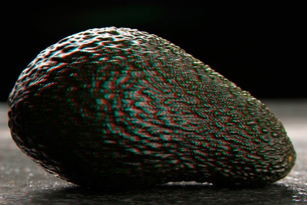 3-D anaglyph avocado photograph