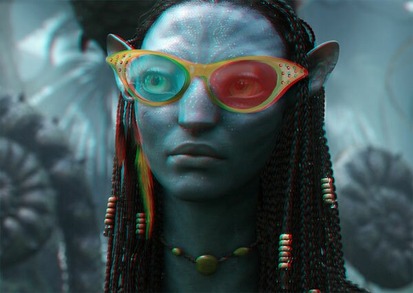 Netriri, from Avatar, wearing 3-D glasses anaglyph